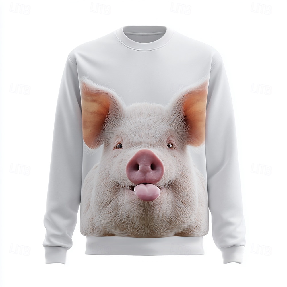 Herre Morsom Gris Genser Fritid Langermet Crew-hals Hvit 1 Hvit Crewneck 3D Alle årstider Designer 2025 - $26.99 –P2