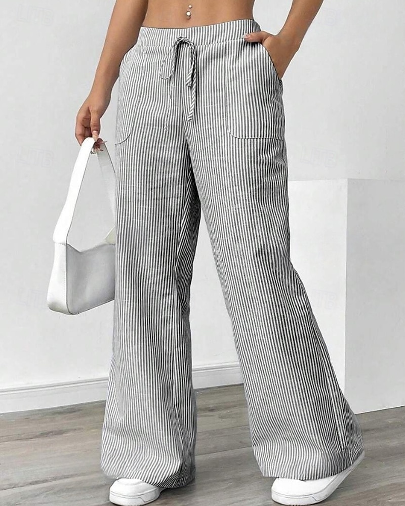Femmes Jambe large Slacks Streetwear Occasionnel Longueur complète Naturel Rayé Avec Poches Conception à cordon élastique Extérieur Confortable Fête Décontracté Quotidien Magenta Bleu ciel clair Gris de 2025 ? $17.99 –P2