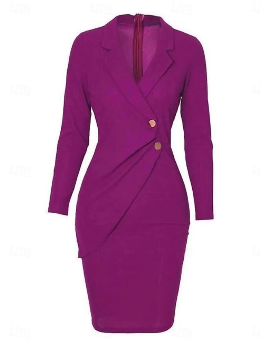 Pentru femei Rochie Mini Rochie Bodycon Rochii Semi Formale Birou Fit regulat Simplu Manșon Lung În V Negru Roșu Vin Albastru piscină Mov Vară 2025 - $31.99 –P9
