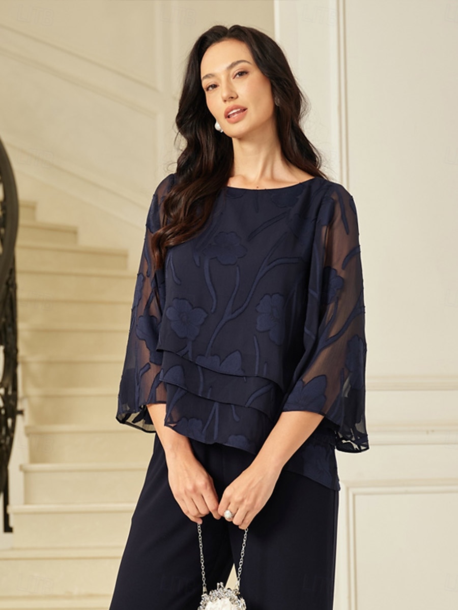 Dames Kanten overhemd Blouse Geklede topjes Chiffon-topjes Effen Kleur Bloemig Grafisch Elegant Stijlvol Basic Halve mouw Flutter mouw Boothals Normale tops Bruiloft gast Werk Dagelijks Asymetrische 2025 - $49.99 –P1