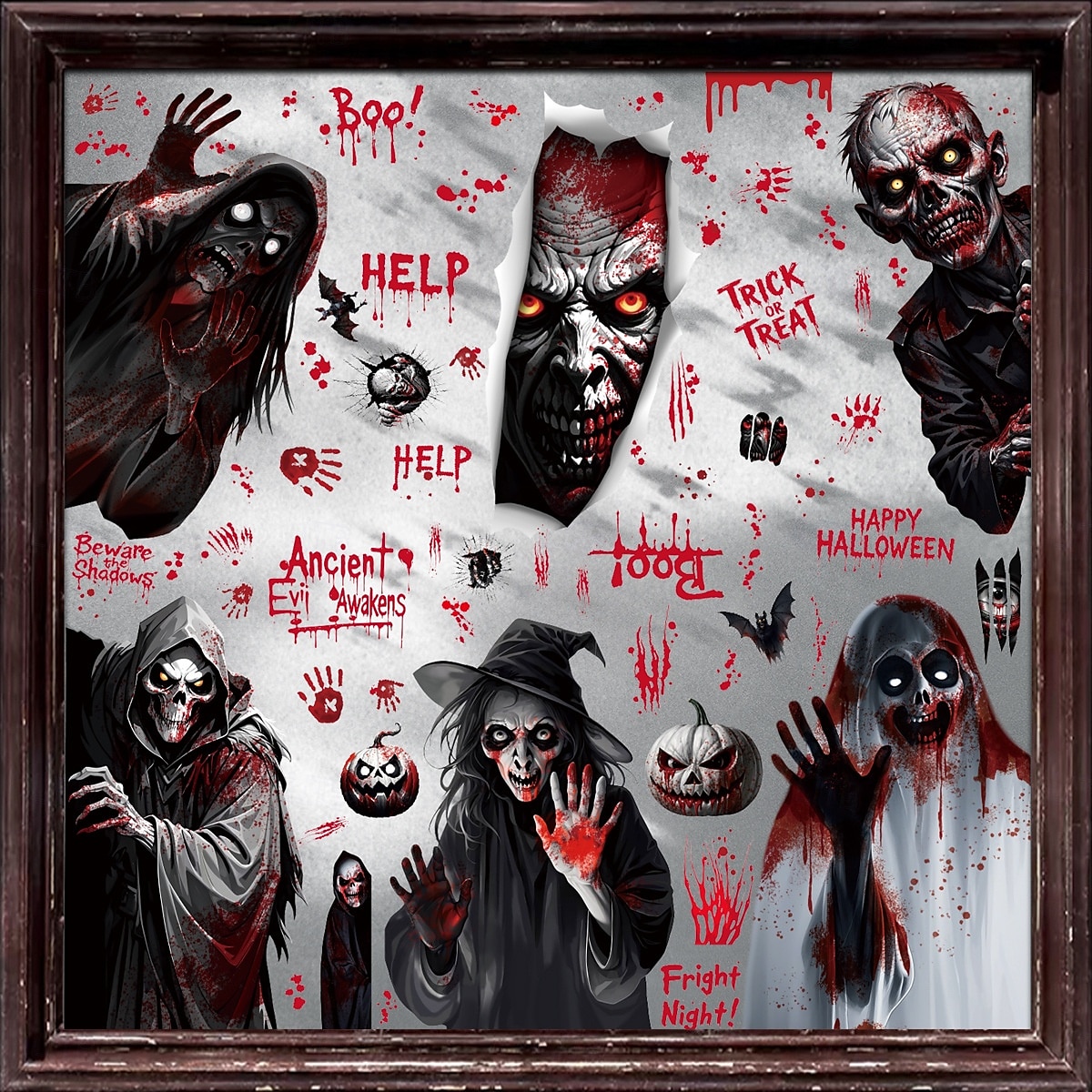 9 Sheets Halloween Window Cling Sticker Decals Decorations Double Side, Grim Reaper Ghost Skeleton Shadow Bat Static Stickers for Store Window Display and Glass Decor 2025 - $12.99 –P2