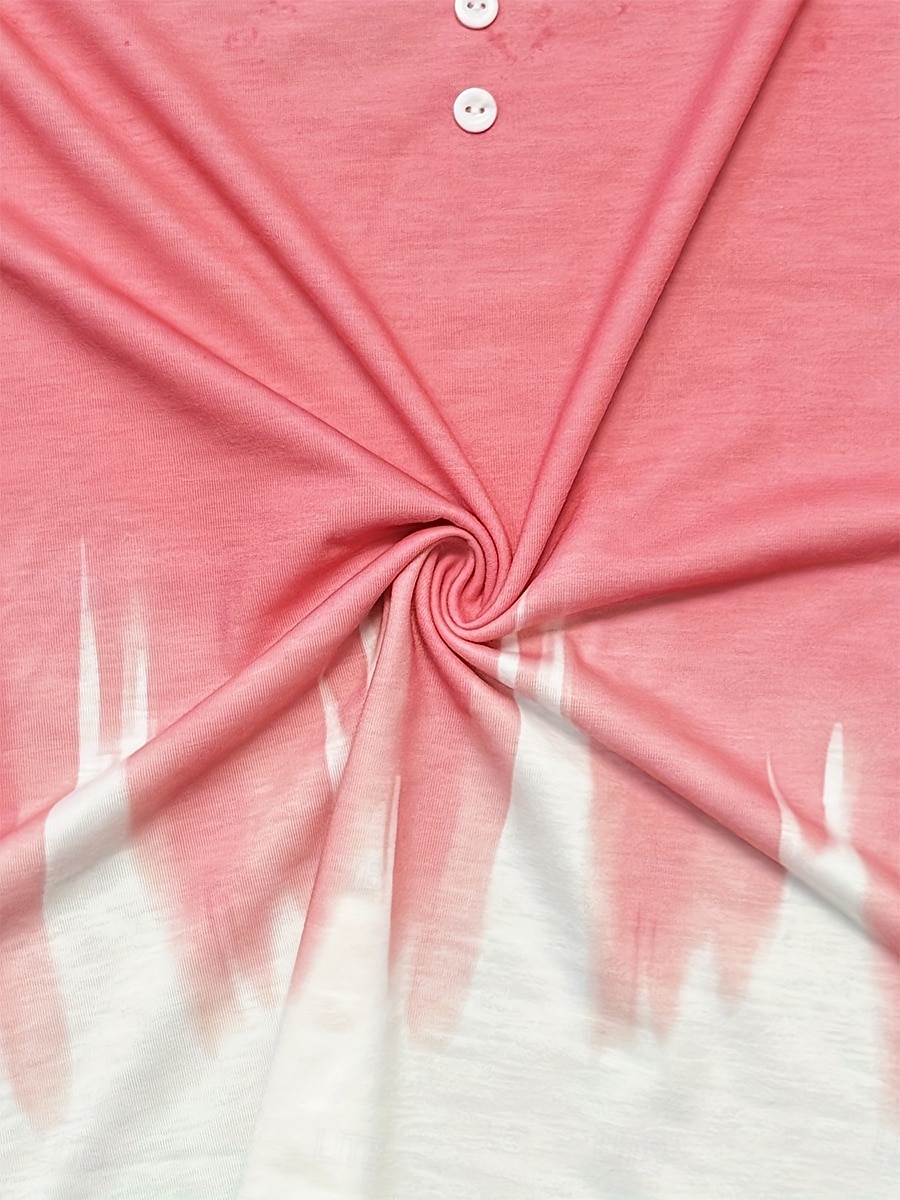 Damebluse V-hals Ombre Grafisk Elegant 3/4-langermet Rund hals Vanlige topper Daglig Gå ut Volanger Knapper Svart Hvit Rosa Vår Høst 2025 - $23.99 –P3