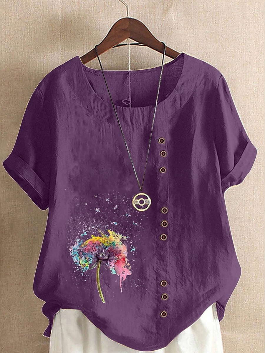 Pentru femei Bluză Floral Grafic Stilat Casual Manșon scurt Stil Nautic Topuri obișnuite Zilnic Ieșire Nasturi Imprimeu Alb Roz Îmbujorat Mov Maro Trifoi Vară Primăvară 2025 - $22.99 –P5