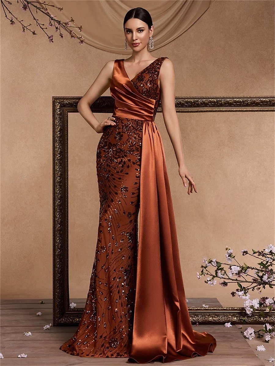 Φόρεμα Σαργκαρ Τράμπα Μπιγκ. Γάμου Elegant Φόρεμα Επίσημο Γάμου Μακριά Χωρίς Μανίκια V Λαιμός Σατέν με Σχίσμα 2025 - $129.99 –P5