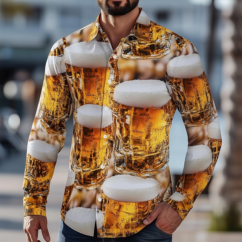 Bărbați 3D Print Bere Oktoberfest Cămașă Cămașă cu nasturi Cămăși hawaiene Manșon Lung Hawaiană În aer liber Vacanță Concediu Vară Primăvară Răsfrânt Imprimare 3D cămăși cu guler Galben Maro 2026 - $27.99 –P3