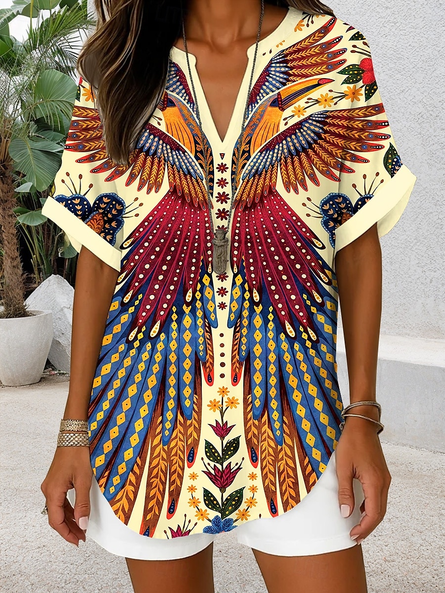 Női Boho ing Grafika Paisley Csehország Aktív Szüret Rövid ujjú V-alakú Normál felsők Napi Szabadság Strandruházat Fekete Arcpír rózsaszín Rubin Medence Narancssárga Nyár Tavasz 2025 - $23.99 –P2