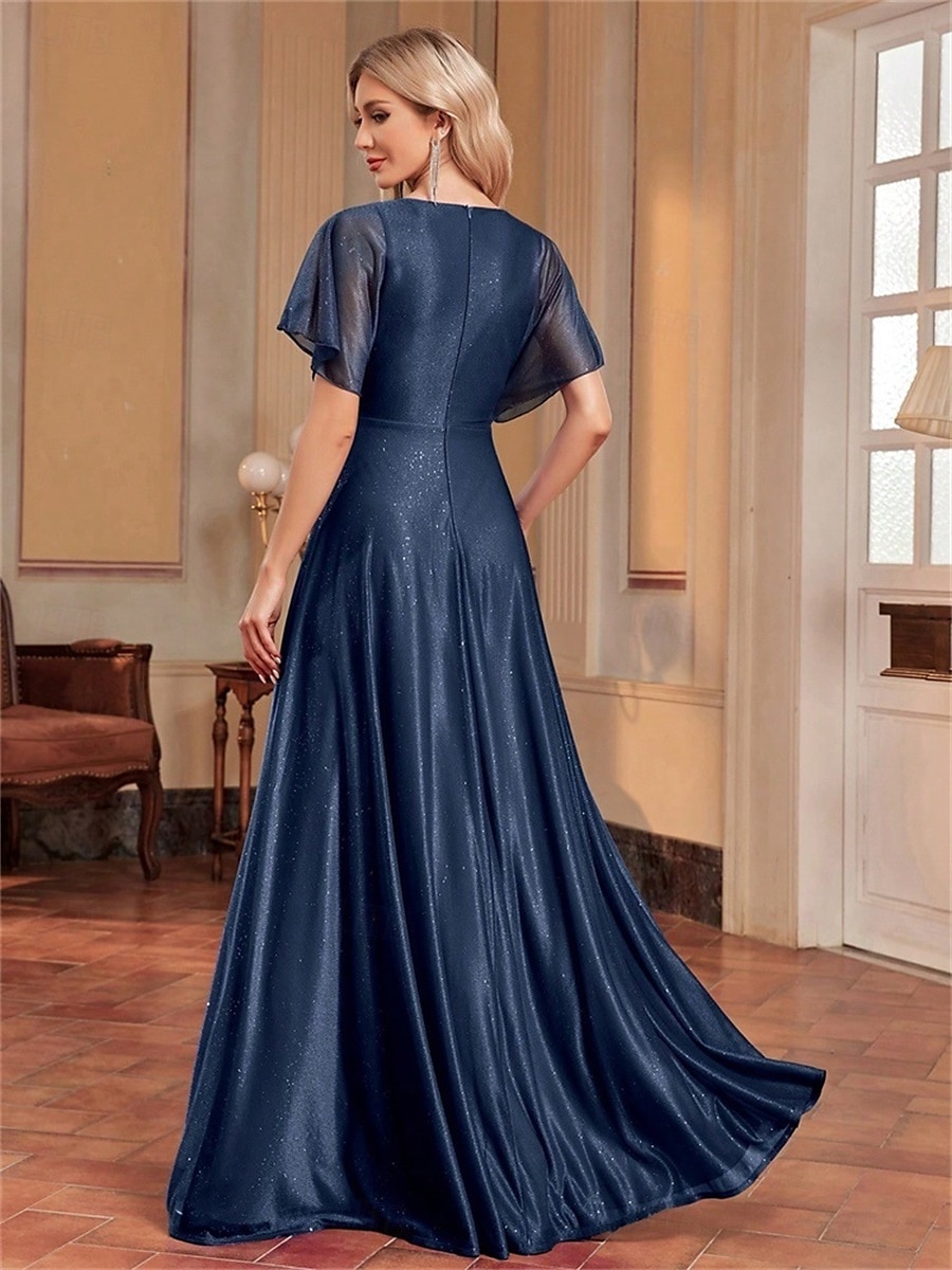 A-Linie Quinceanera Kleider Elegantes Kleid Formelle Hochzeit Bodenlang Kurzarm V-Ausschnitt Chiffon mit Falten 2025 - $99.99 –P7