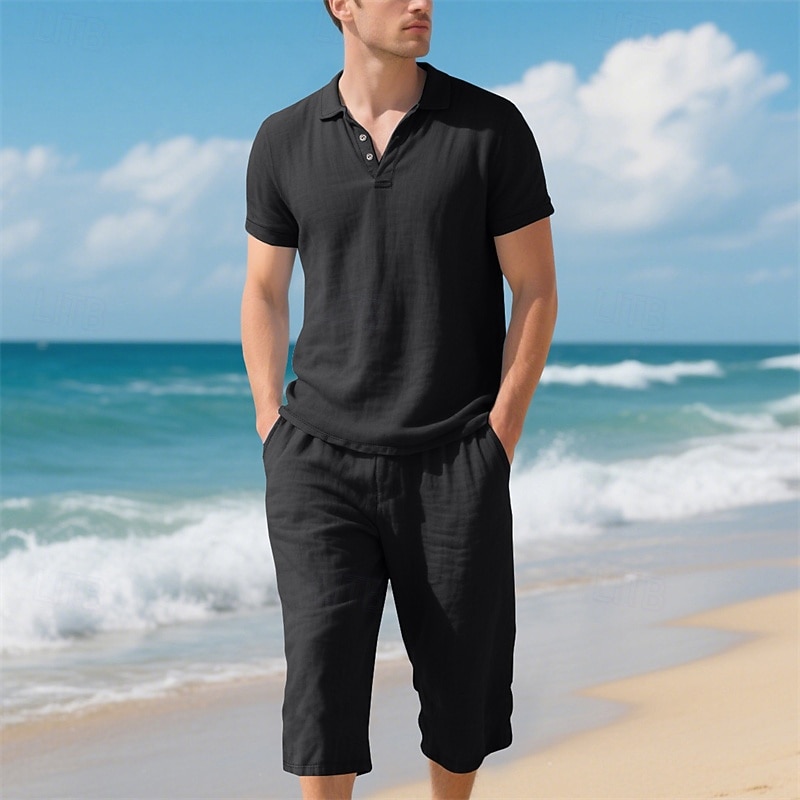 Men's Polo Shirts Golf Shirt Outdoor Daily Wear Lapel Short Sleeve Fashion Hawaiian Plain 2 Piece Summer Regular Fit Black White Navy Blue Khaki Army Green Light Sky Blue Polo Shirts 2026 - $37.99 –P13