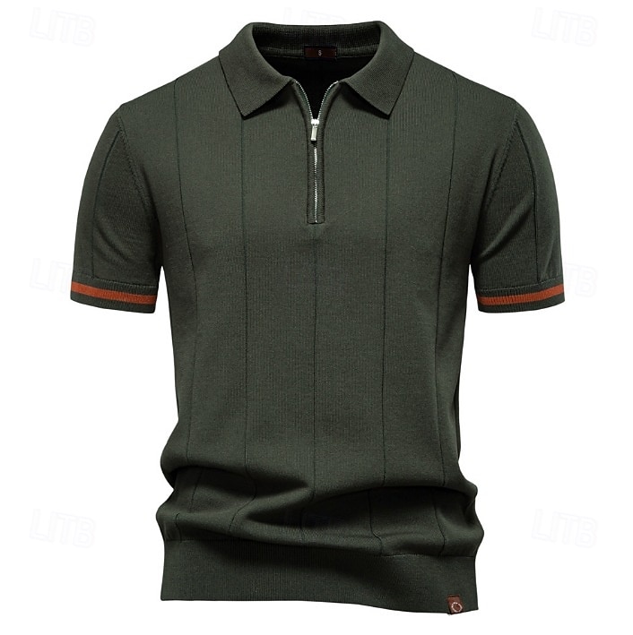 Per uomo Per maschio Tinta unica Strisce verticali Polo Maglione polo lavorato a maglia Manica Corta Collo ripiegato Colletto Polo Zip a un quarto Moderno Formale Lavoro Sport & Outdoor Con zip del 2026 a $29.99 –P9