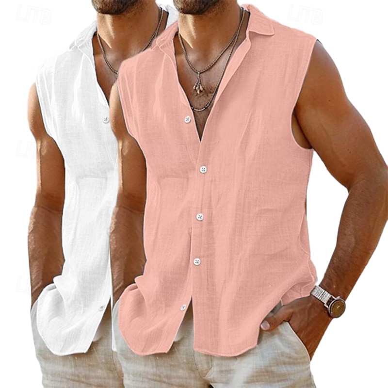 Miesten Paita Pellava paita Kesä paita Ranta-asut Button Up paita Hihaton paita Tavallinen Loma Curise Valkoinen+vaaleanpunainen Pink + Sininen Valkoinen + Valkoinen Valkoinen+sininen Hihaton Kaulus 2026 - $29.99 –P9