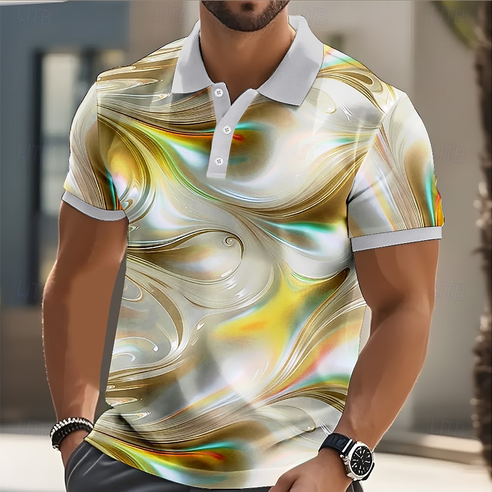 Men's Abstract Geometic Polo Short Sleeve Polo Shirts Lapel Business Casual Business Athleisure Daily Wear Buttons 3D Print Summer Yellow Pink Blue 2025 - $10.99 –P7