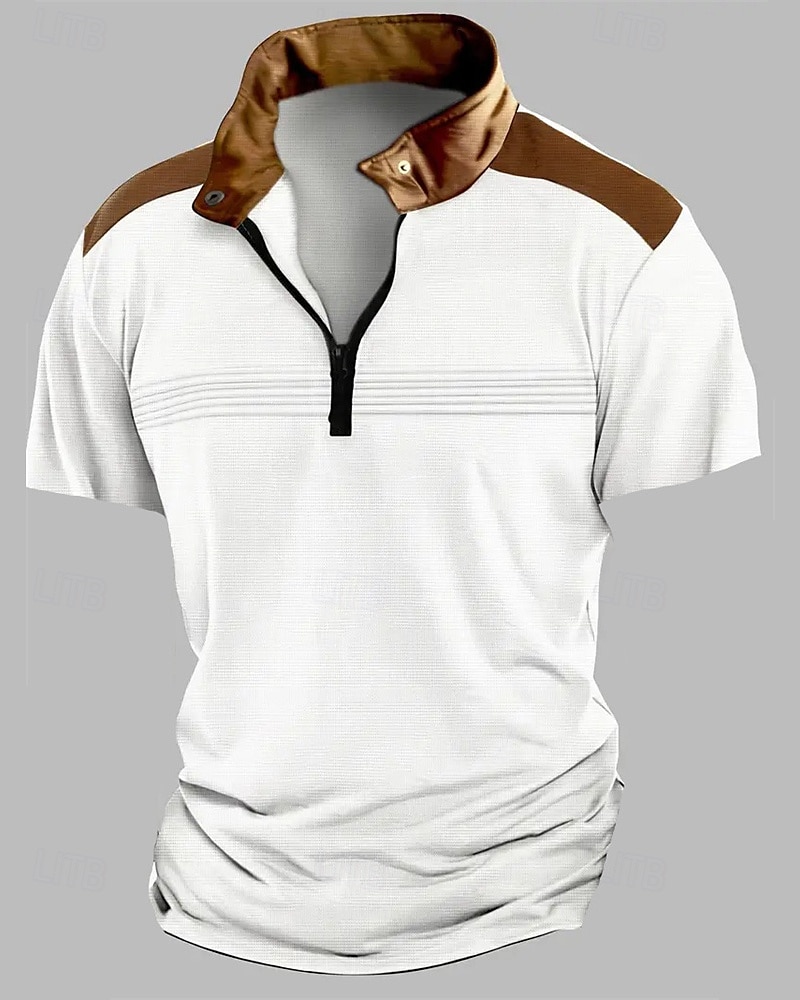 Herren Viertel-Reißverschluss-Poloshirt Golfshirt Arbeit Lässig Revers Kurzarm Basic Modern Farbblock Patchwork Sommer Normale Passform Schwarz Weiß Himmelblau Khaki Grau 2025 - $20.99 –P1