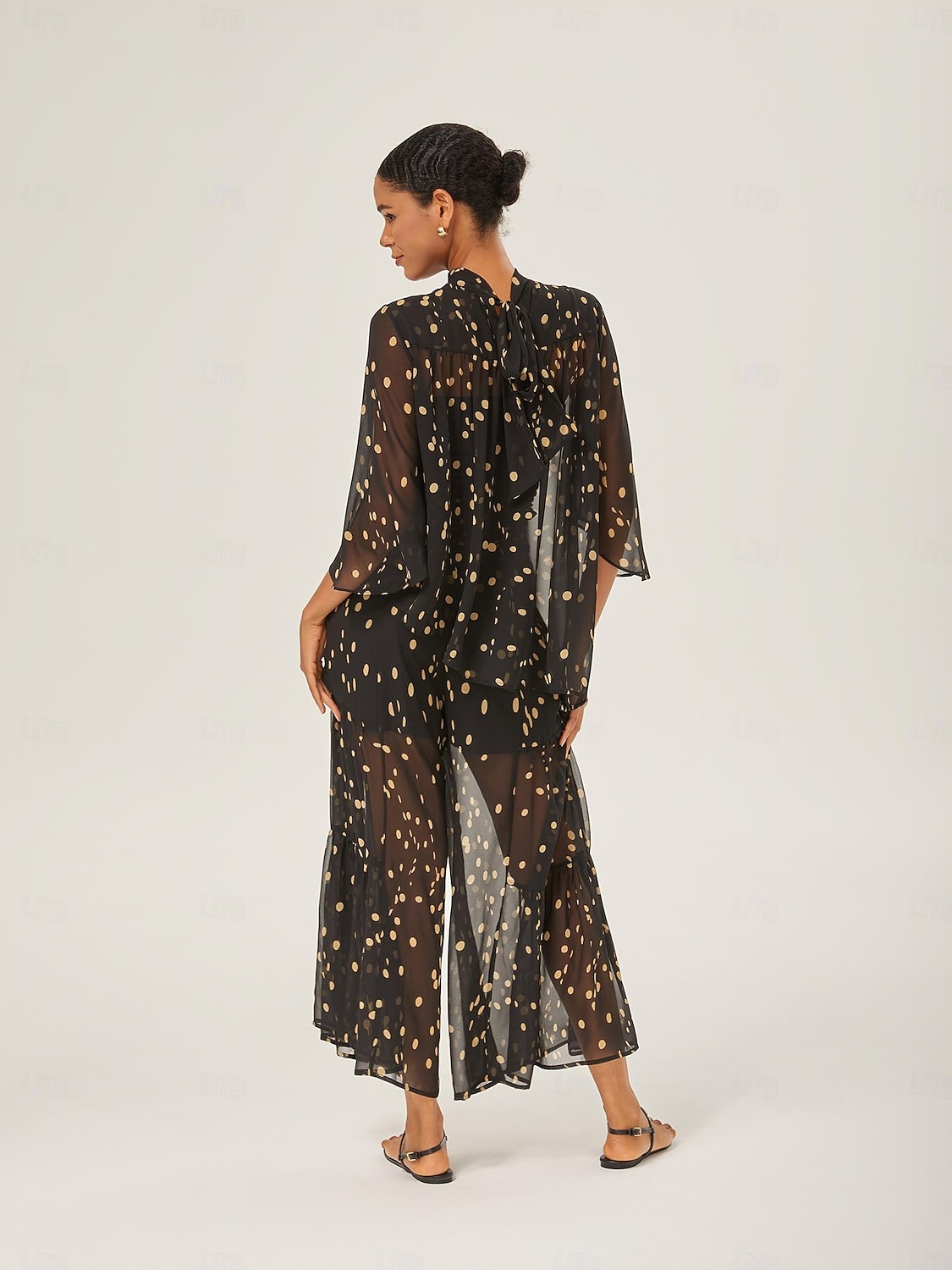 Per donna Femminile Camicia casual A Pois Casuale Manica del polsino svasato Nero annodata Elegante Bohemien Vacanza Collo Alto Estate Primavera Autunno del 2025 a $52.99 –P13