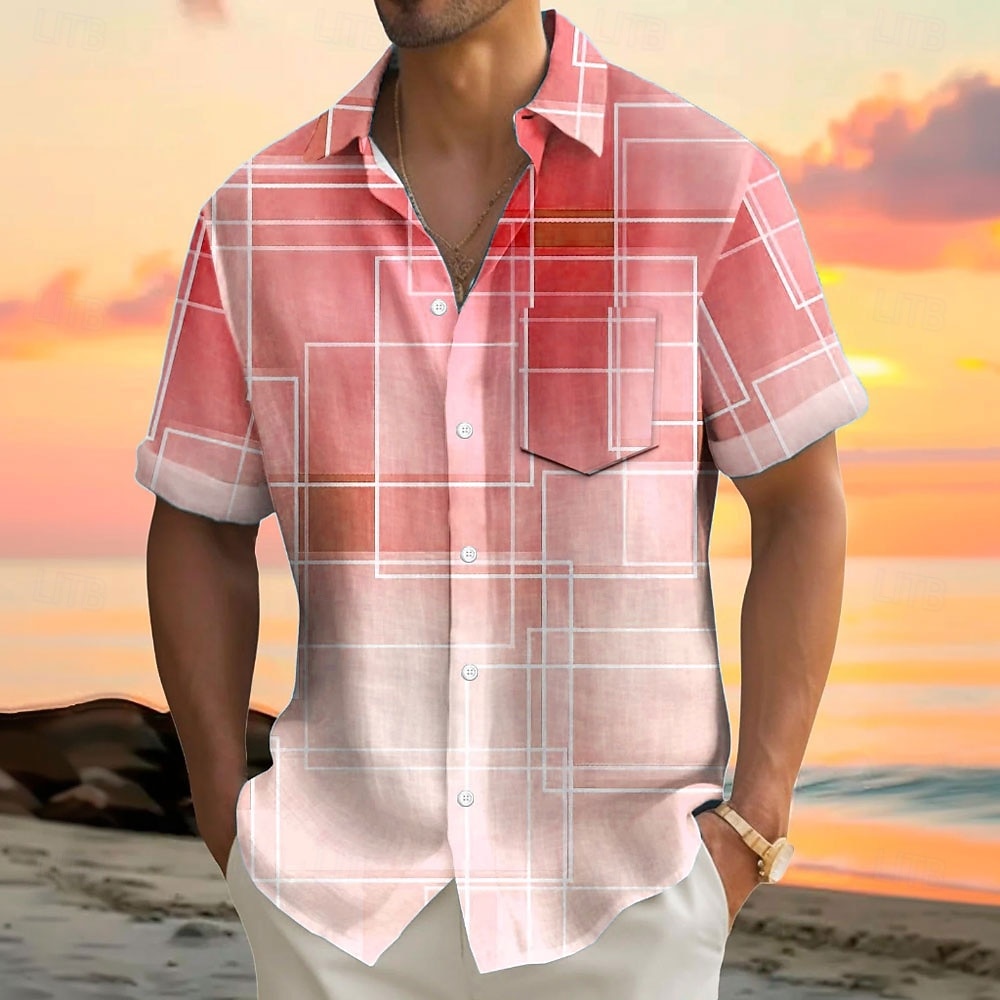 Voor heren Geometrisch Verloop Lijn Overhemd Zomer overhemd Overhemd met knopen Korte mouw Mode-casual Buiten Vakantie Dagelijks gebruik Zomer Lente Strijkijzer 3D-afdrukken shirts met kraag Voorste 2025 - $23.99 –P6