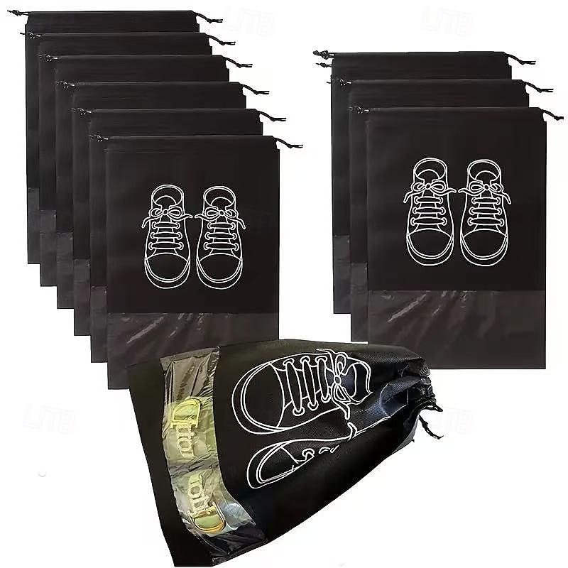Confezione da 10 sacchetti porta scarpe da viaggio, organizer per scarpe antipolvere in tessuto non tessuto con chiusura a coulisse, finestra trasparente e design con stampa di scarpe bianche del 2025 a $5.49 –P7