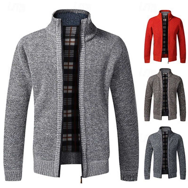 Herren Pullover Strickjacke Gerippt Stricken Normale Oberteile Gestrickt Einfach Stehkragen Aufwärmen Moderne zeitgenössische Lässig Alltagskleidung Bekleidung Frühling & Herbst Weinrot Schwarz M L XL 2025 - $25.99 –P1
