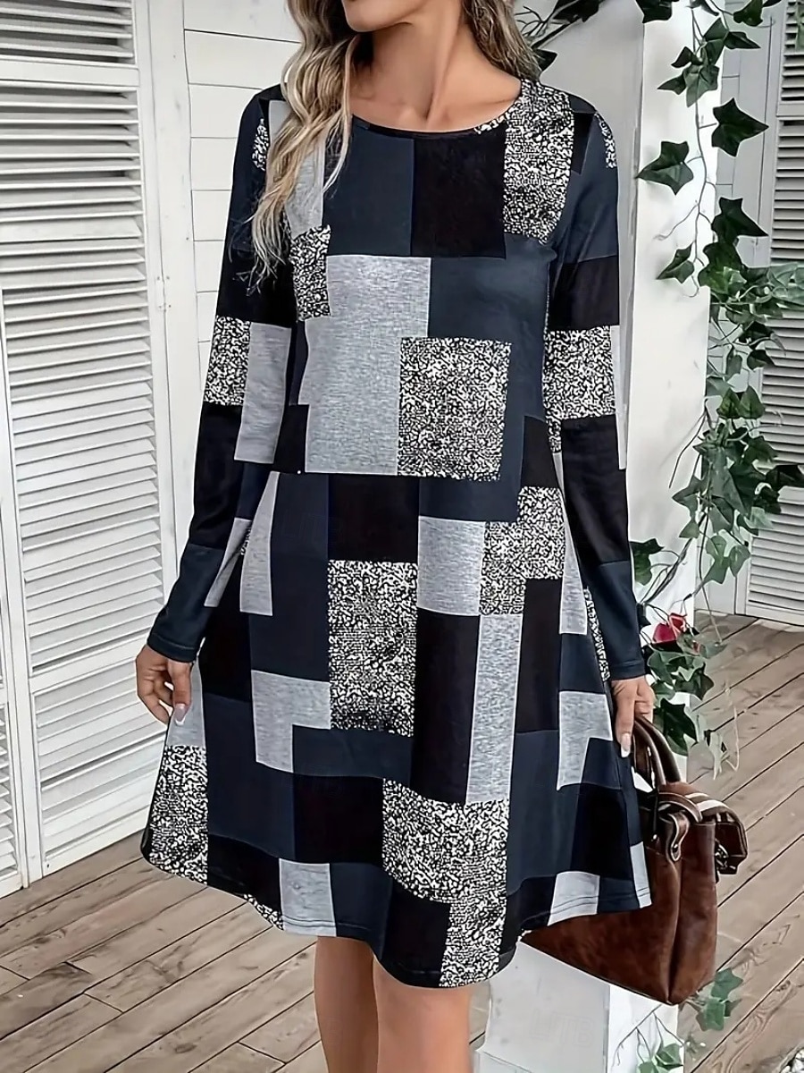 Női Mini ruha Pólóruha Alkalmi Napi Normál Kockás Hosszú ujj Terített nyak Fekete Tavasz Ősz 2025 - $23.99 –P2