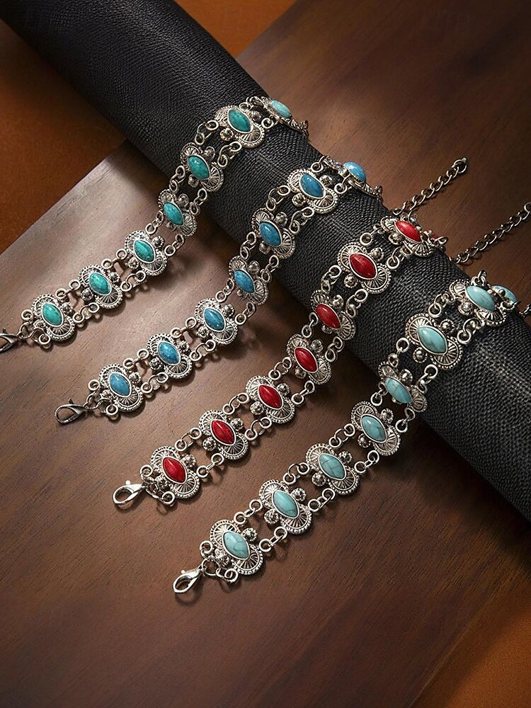 Vintage boho turquoise stenen armband voor dames – antiek verzilverd kettingschakelontwerp voor casual wear, feestjes en cadeaus 2025 - $7.99 –P3