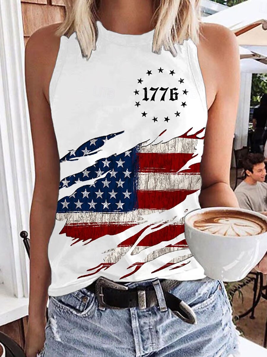 Damen Patriotisches Trägershirt Tank Top Grafik Flagge Täglich Stylisch Lässig Ärmellose Rundhalsausschnitt Reguläre Oberteile Tägliche Urlaubs-Weiß Rot Blau Sommer Frühling 2025 - $17.99 –P1