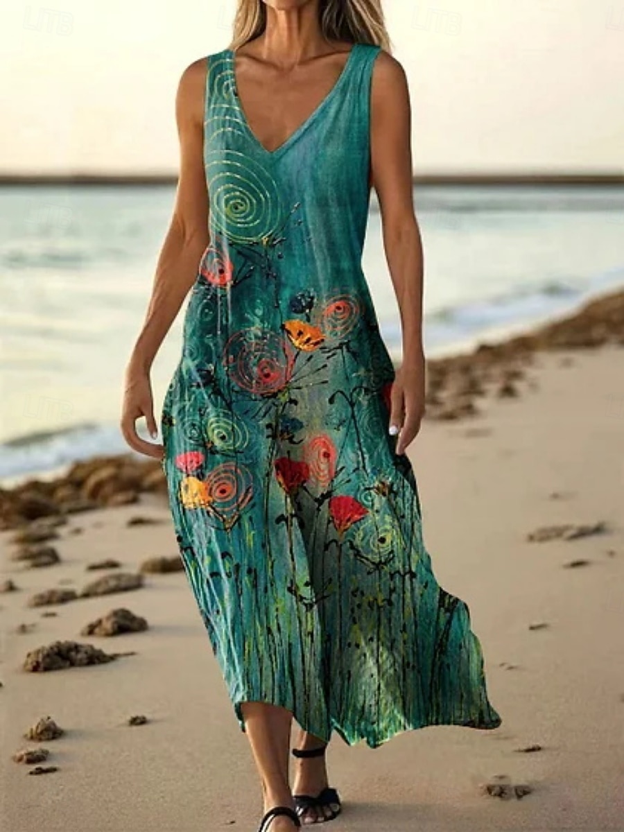 Femmes Robe Longue Maxi Robe Robe Décontractée Robe débardeur Robe d'été ancien Quotidien Fête Plage Coupe régulière Fleuri Sans manches Col en V Rose Claire Bleu Roi Bleu Violet Été de 2025 ? $20.99 –P2