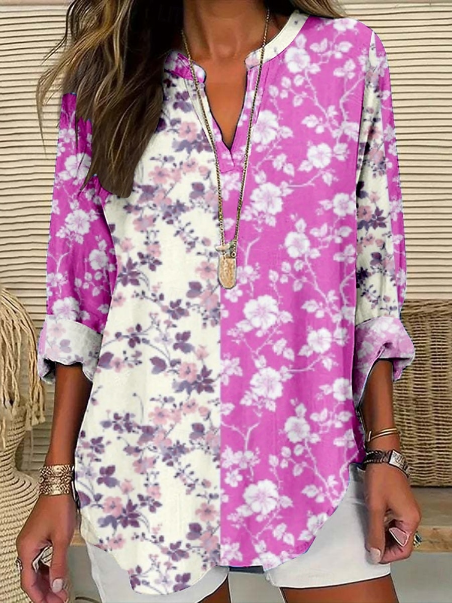 Per donna Blusa Floreale Elegante Moderno Manica Lunga Scollo a V Top Regolari Quotidiano Ferie Stampato Giallo Rosa Blu Verde Estate del 2025 a $26.99 –P1