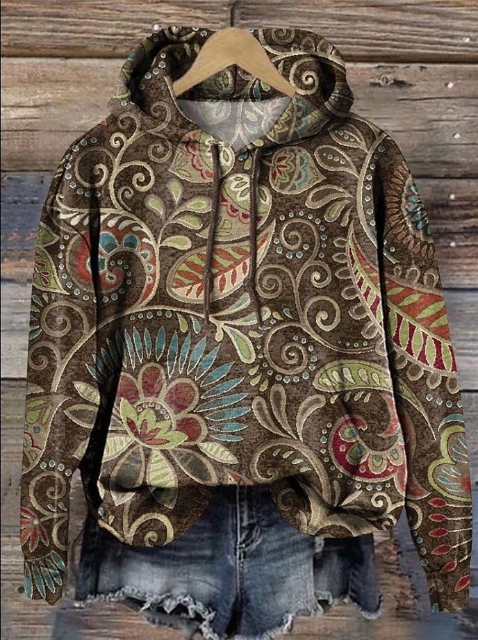 Femmes Sweat à capuche Graphique ancien Mode Western manche longue À capuche Hauts Réguliers Rue Tenue Quotidienne Fête Imprimé Poche Avant Blanche Jaune Gris foncé Rouge Marron Automne Hiver de 2025 ? $24.99 –P4