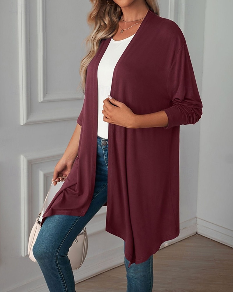 Damen Pullover Strickjacke Urlaub Mode Täglich Einfarbig Gerippt Öffnung vorne Gestrickt Langarm Lange Oberteile Stricken Ferien Ausgehen Wochenende Schwarz Weiß Herbst Winter 2025 - $22.99 –P2