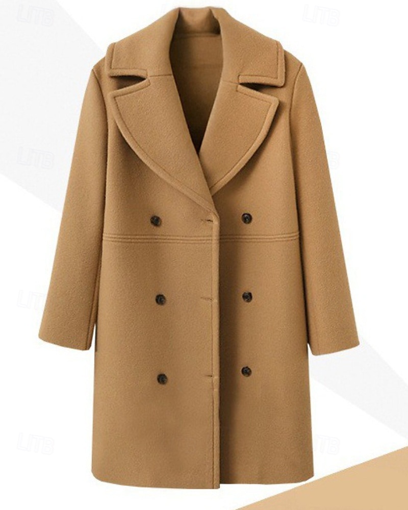 Damen Parka Warm Bequem Knöpfe Tasche Mode Einfach Täglich Ausgehen Doppelreihig Lang Umlegekragen Normale Passform Langarm Oberbekleidung Schwarz Wein Khaki Herbst Winter 2025 - $44.99 –P2