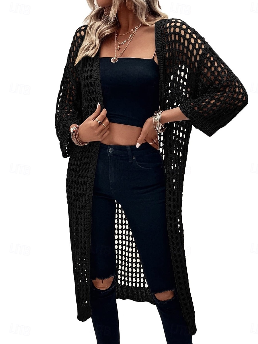 Femmes Veste Décontractée Respirant Confortable Découpé Occasionnel Uni Vacances Rue Occasionnel Tenue quotidienne Ouvert devant Long Sans Col Coupe régulière Manche 3/4 Vêtements d'extérieur Noir de 2025 ? $29.99 –P7