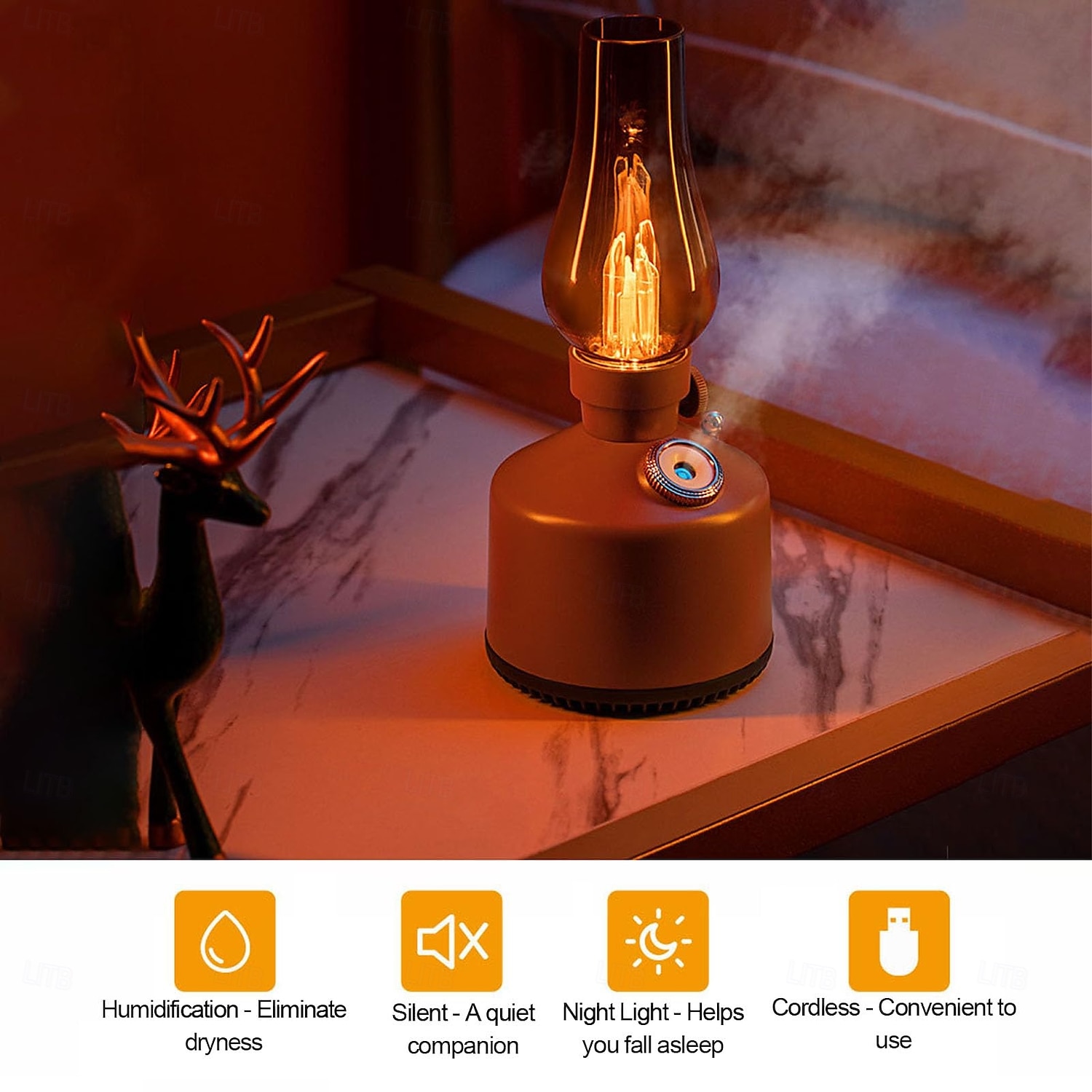 1 Pc Vintage Kerosene Lamp Humidifier 260ml Capacity Quiet Humidifier with 2 Mist Settings Stepless Dimming Night Light for Home Bedroom 2025 - $27.99 –P2