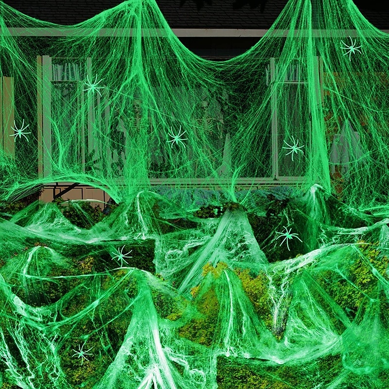 Halloween hohtaa pimeässä hämähäkinseittiä ja ylimääräisiä väärennettyjä hämähäkkejä Halloween ulkovalaistuskoristeet sisä- ja puutarhaan Kummitustalon juhlatarvikkeet 2025 - $9.49 –P6