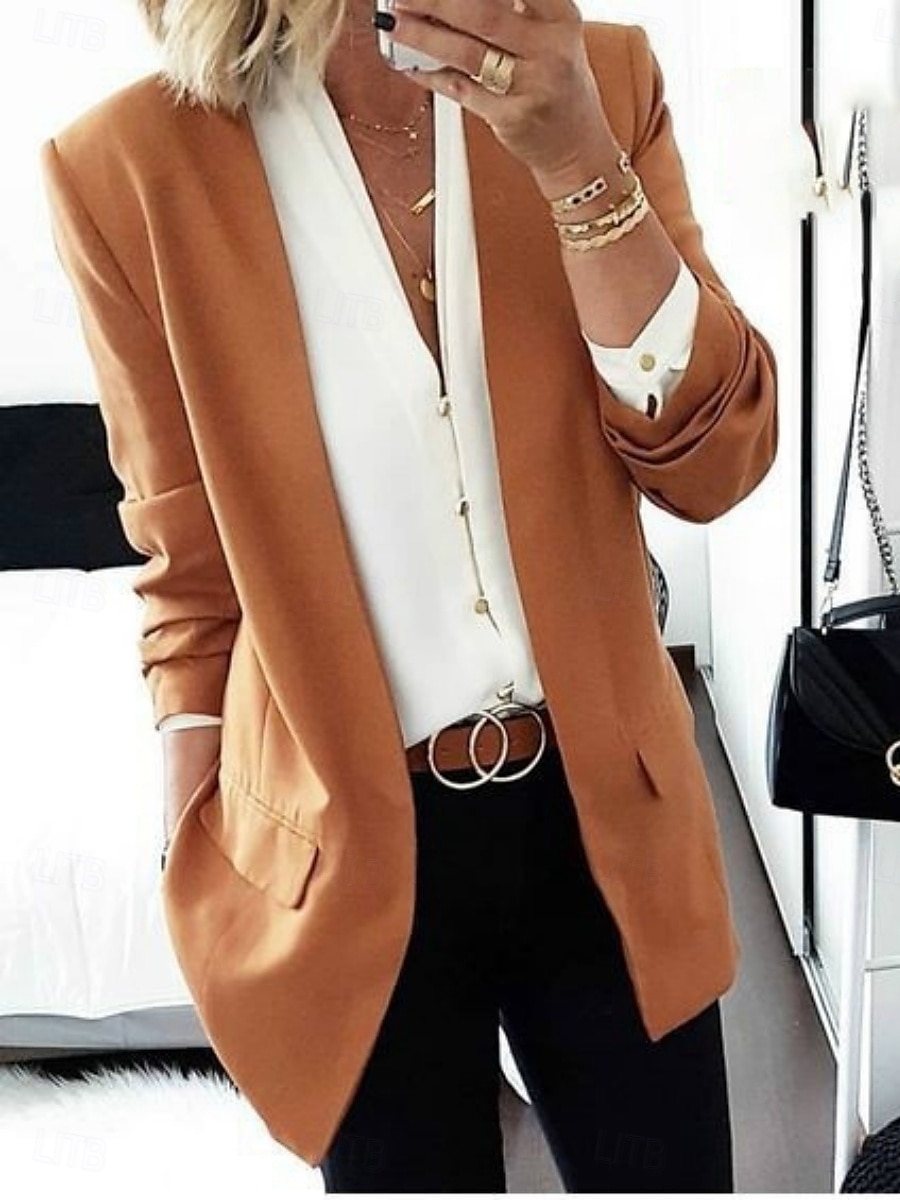Per donna Blazer Traspirante Confortevole Tasca Casual Semplice Lavoro Streetwear Abbigliamento quotidiano Aperto davanti Regolare Scollo a V Vestibilità regolare Manica Lunga Capispalla Rosa Marrone del 2025 a $13.99 –P1
