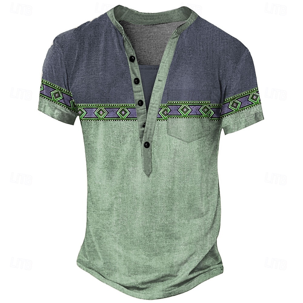 Herren Grafik Geometrisch Stammes T Shirt Henley Hemd T-Shirt Kurzarm Vintage Designer Basic Outdoor Lässig Täglich Sommer Hellgrün Violett Marineblau Dunkelgrün Henley Henley T-Shirt 2025 - $19.99 –P3