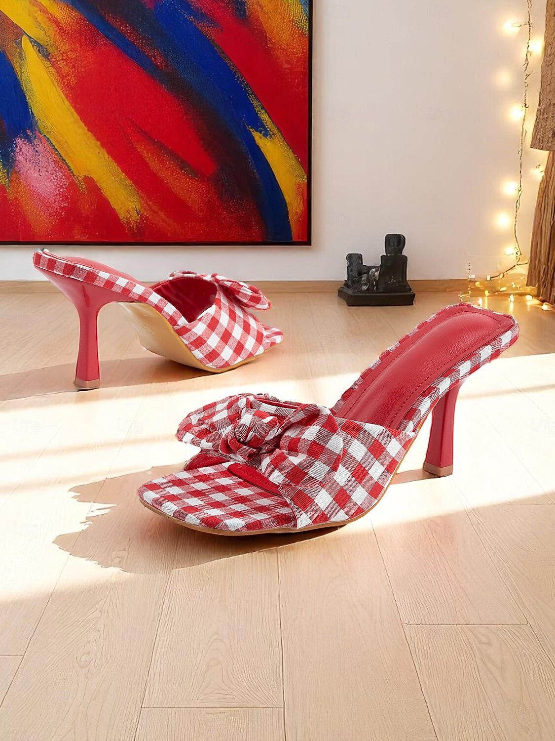 Women's Gingham Bow Heeled Mules - Vintage Open Toe Slip-On Sandals for Casual Dates and Summer Outings 2025 - $42.99 –P6