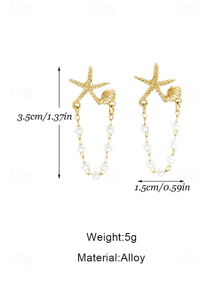 Women's Starfish Pearl Chain Drop Earrings – Beach-Inspired Summer Jewelry, Elegant Nautical Style for Parties, Vacations & Daily Wear 2025 - $9.99 –P7