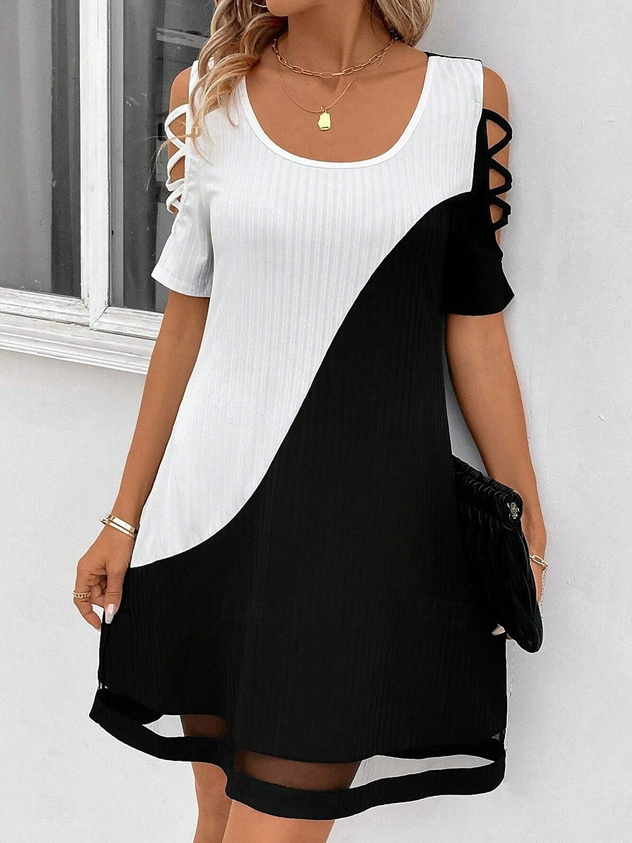 Femmes Robe Midi Robe trapèze Robe d'été Élégant ancien Occasionnel Maison Soirée Fête Coupe Ample Couleur Unie Bloc de Couleur Manche Courte Col ras du cou Noir et Blanc Rose Claire Jaune Rouge Ét de 2025 ? $29.99 –P5