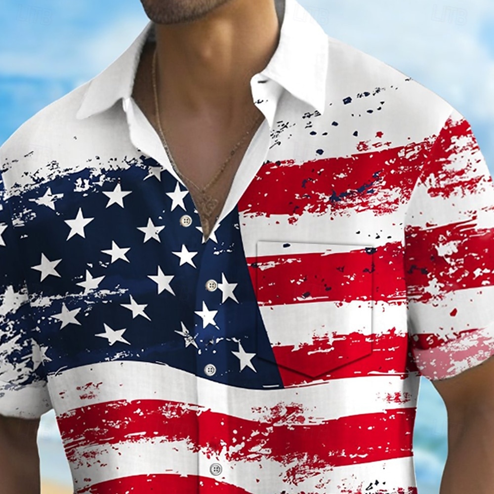 Ziua Independenței Bărbați Drapelul SUA american 4 iulie - 250 de ani de existență a Statelor Unite Patriotic Cămașă Cămașă de vară Camașă cu nasturi Manșon scurt Moda Casual Concediu Vară Primăvară 2026 - $25.99 –P2
