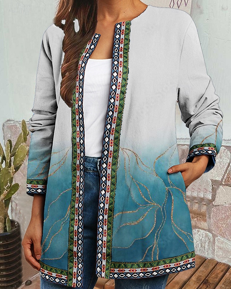 Damen Elegante Staubtücher Elegante Jacken Freizeitjacke Straße Ausgehen Herbst Winter Regulär Mantel Normale Passform Warm Bequem Mode Modern Jacken Langarm Blumen Tasche Wein Blau Himmelblau 2025 - $26.99 –P1