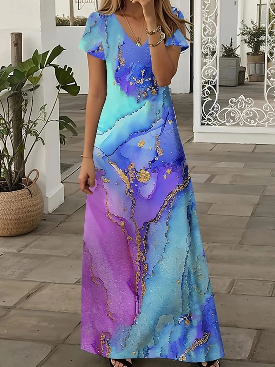Femmes Robe Midi Robe d'Été Robe trapèze Vacances Occasionnel Boho Sortir Coupe Ample A Ombre Graphique Géométrique Manche Courte Col en V bleu marine Bleu Bleu Ciel Violet Été Printemps Automne de 2025 ? $28.99 –P1