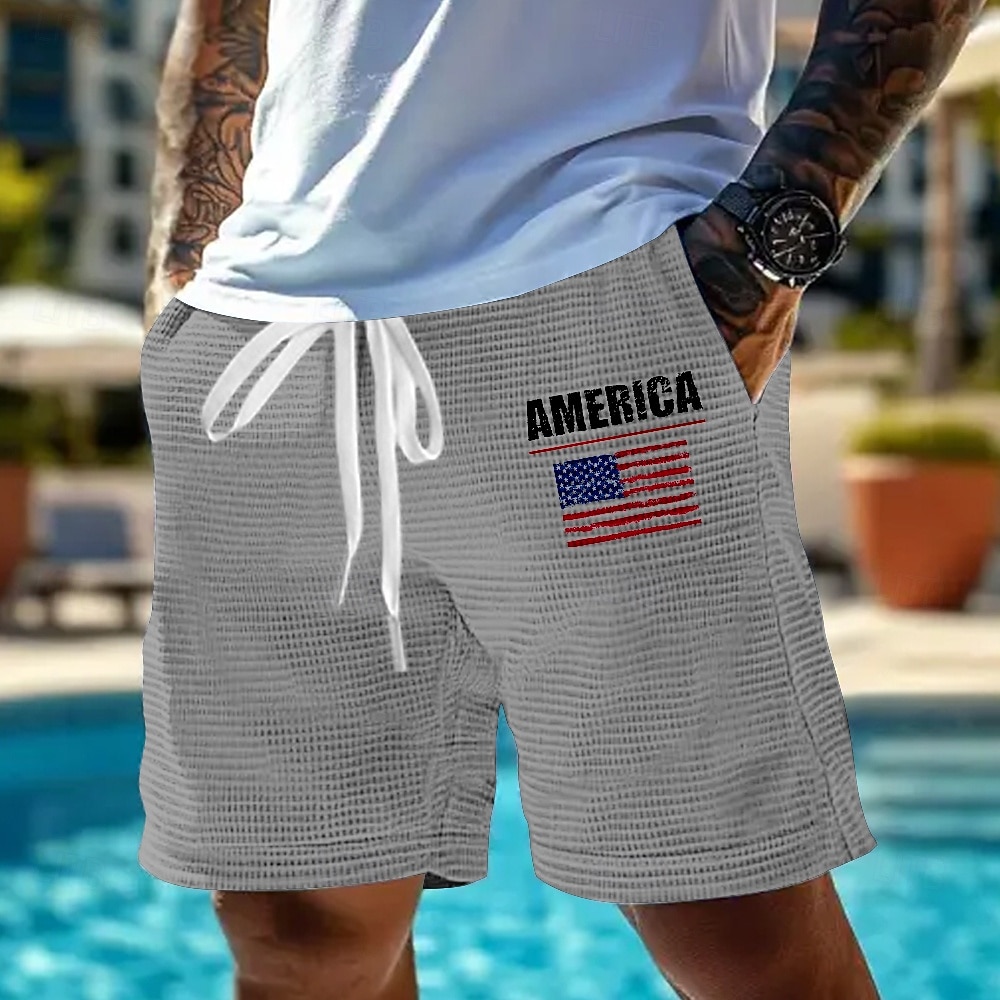 Día de la Independencia Hombre Bandera de EE. UU. Patriótico Pantalones cortos de gofres Pantalones cortos de sudor Pantalones cortos casuales Media cintura Moda informal Vacaciones Jogging Ejercicio 2026 - $22.99 –P3