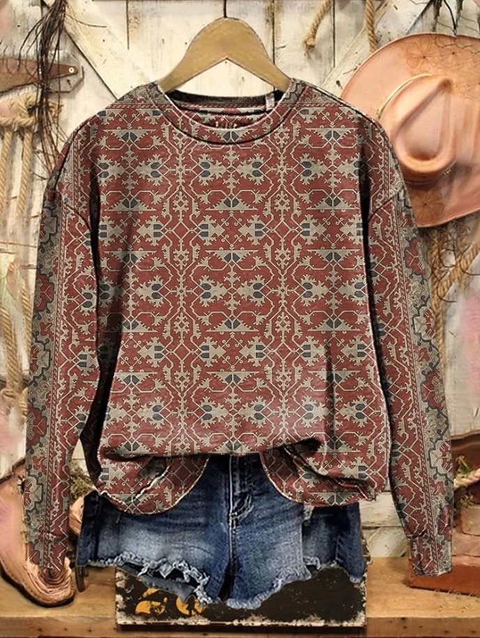 Per donna Felpa Pullover Stampato Floreale Grafico Geometrico Caldo Moda Western Manica Lunga Girocollo Top Regolari Casuale Streetwear Abbigliamento Quotidiano Blu Nero Fucsia Arancione Verde del 2026 a $28.99 –P1