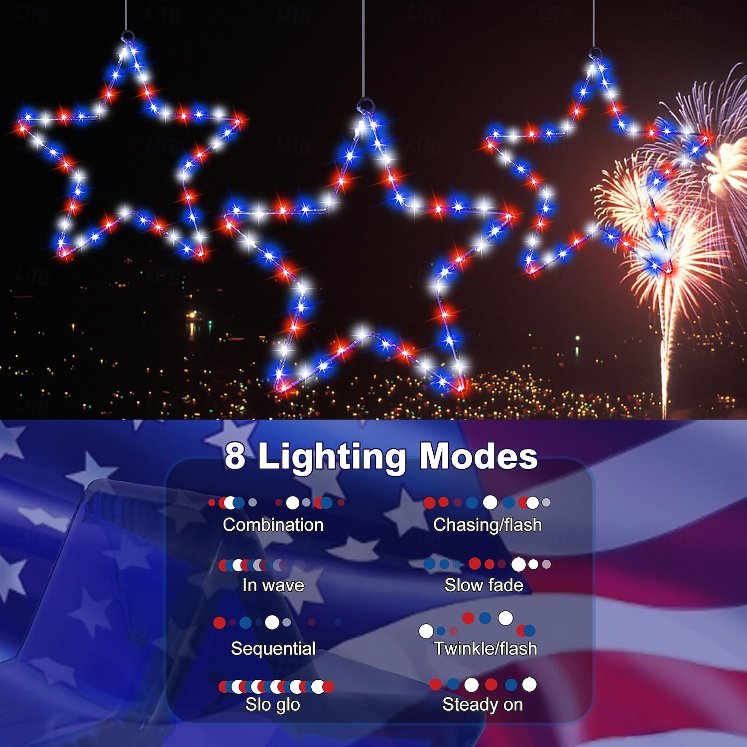 1 Stuk Patriottische Hanglampen Smeedijzer Rood Wit Blauw Vijfpuntige Ster voor 4 juli Onafhankelijkheidsdag 250e Jubileum Herdenking Binnenplaats Balkon Veranda Feest 2026 - $12.99 –P5