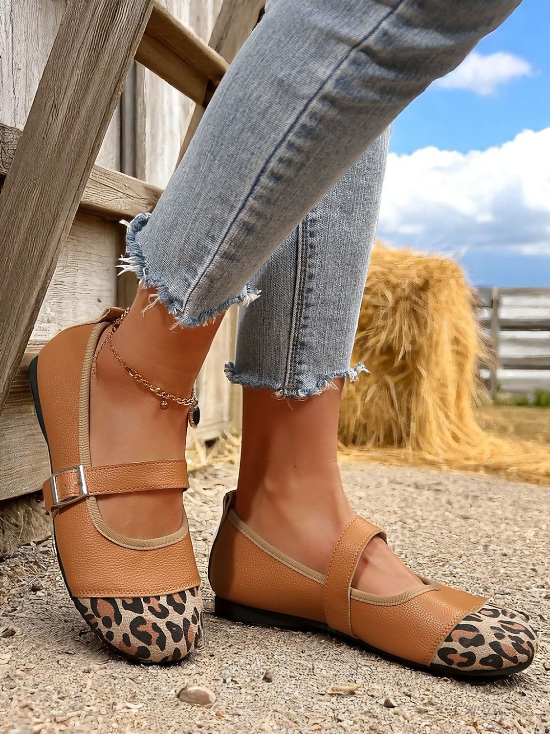 Dámské boty Mary Jane s leopardím potiskem a nastavitelným páskem, pohodlná ležérní barefoot obuv pro venkovní i každodenní nošení 2025 - $19.99 –P7