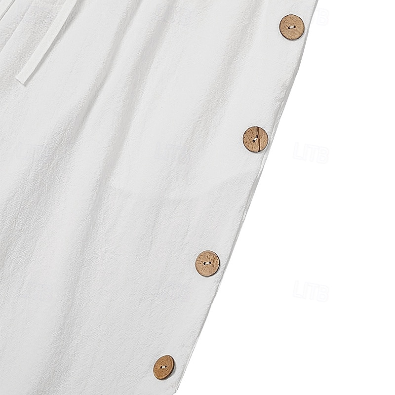 Homens Calção Shorts de linho Shorts de verão Shorts de praia Botões Com Cordão Cintura elástica Tecido Conforto Respirável Comprimento do joelho Ao ar livre Diário Praia Férias Moda Preto Branco de 2025 por $23.99 –P9