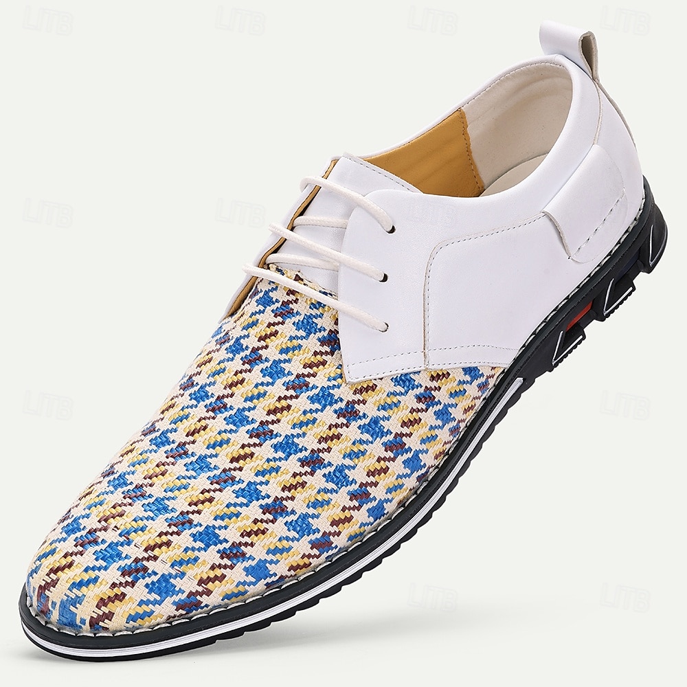 gewebte weiß-blaue Herren-Schnürschuhe mit atmungsaktivem Material und trendigem Design – ideal für Freizeitausflüge, Sommerveranstaltungen und den Alltag 2025 - $42.99 –P1