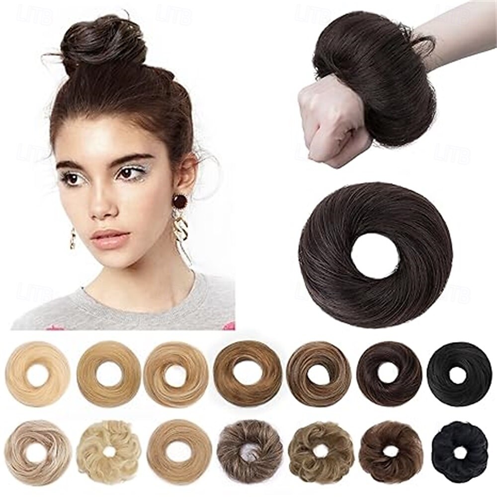 Postiche chignon décoiffé, chouchous naturels ondulés et lissés, chignon donut, extensions de queue de cheval pour femmes et filles - #12 brun doré de 2025 ? $9.49 –P2