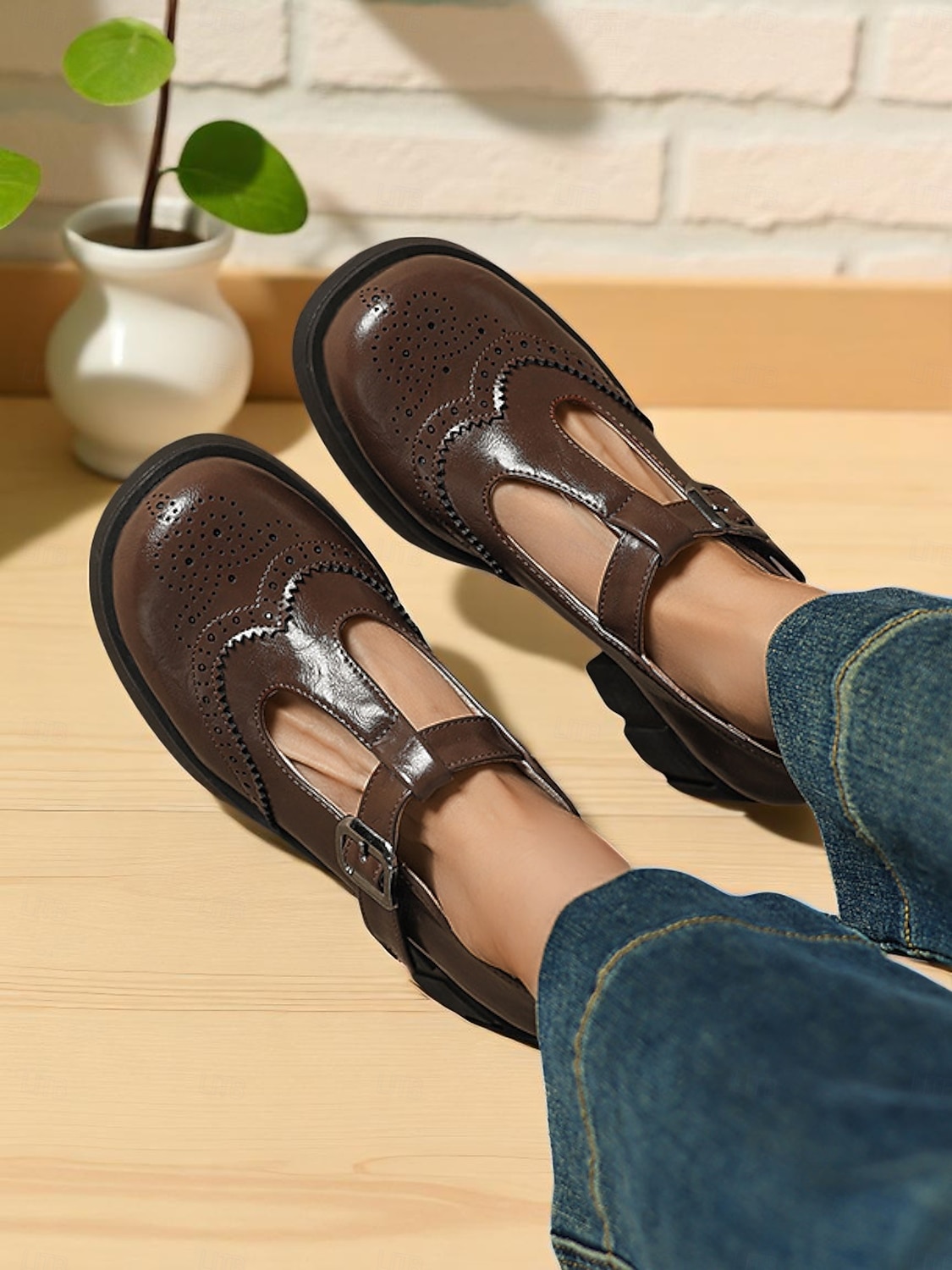 Zapatos Mary Jane negros con tiras en T para mujer inspirados en los años 50: tacones de cuero brogue vintage con hebilla y suela gruesa para uso diario y cosplay. &trajes góticos 2026 - $59.99 –P2
