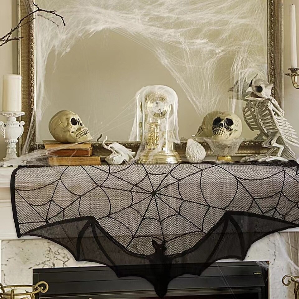 Cenefa de encaje de Halloween para cortina corta, adorno para ventana de cocina, color negro, decoración espeluznante, tela semitransparente para cortina, bolsillo para varilla de poliéster 2025 - $4.99 –P3