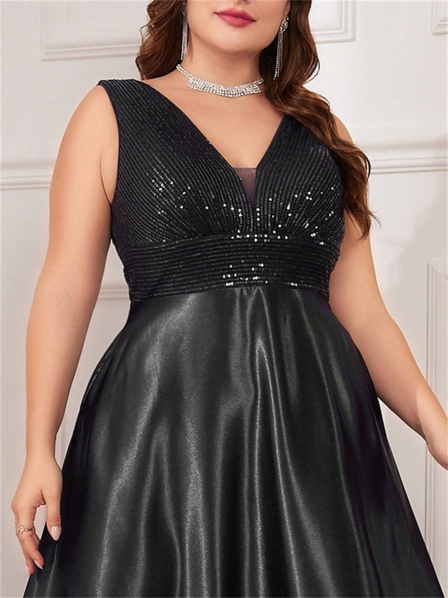 A-Line Plus Size Dresses Elegant Curve Dress Formal Wedding Floor Length Sleeveless V Neck Satin V Back with Pleats 2025 - $119.99 –P3