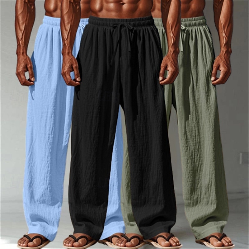 Homens Calças de linho Calças Calça verão Calças largas Calças de praia Com Cordão Cintura elástica Perna reta Tecido Conforto Respirável Comprimento total Ao ar livre Casual Diário Férias Moda de 2025 por $35.99 –P11